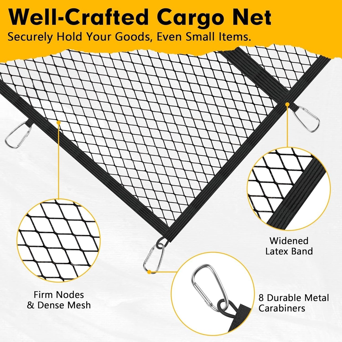 Cargo Net for Pickup Truck Bed 4'×4' Stretches to 7'×7', Highly Elastic Truck