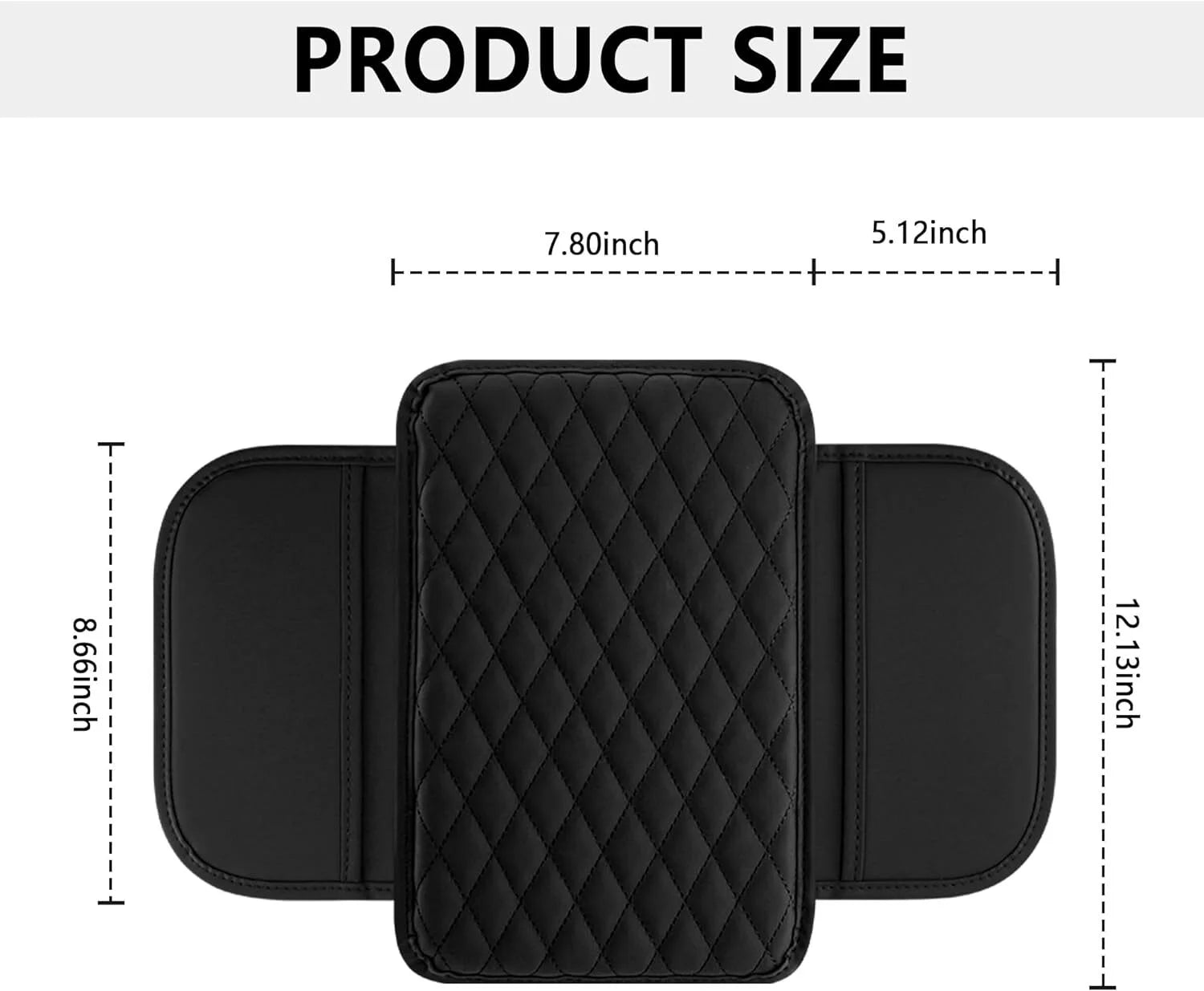 Universal Car Center Console Armrest Cover for Vehicle, Black PU Leather Pad Protector with 2 Storage Bags